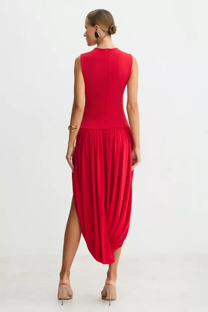 VESTIDO MIDI SAIA BALONE COM TRANSPASSE E ABERTURA