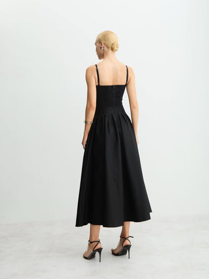 VESTIDO ACINTURADO PREGA SAIA NEGRO