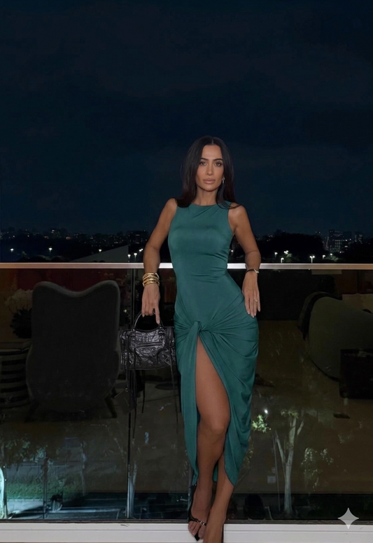 VESTIDO MIDI COM FRANZIDOS LATERALES  GREEN 11675