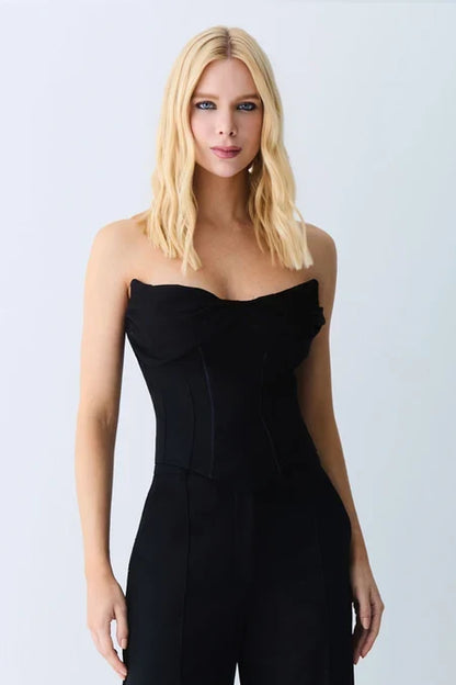 CROPPED TOMARA QUE CAIA RECORTE E DETALHE BUSTO E BARRA PRETO 51396
