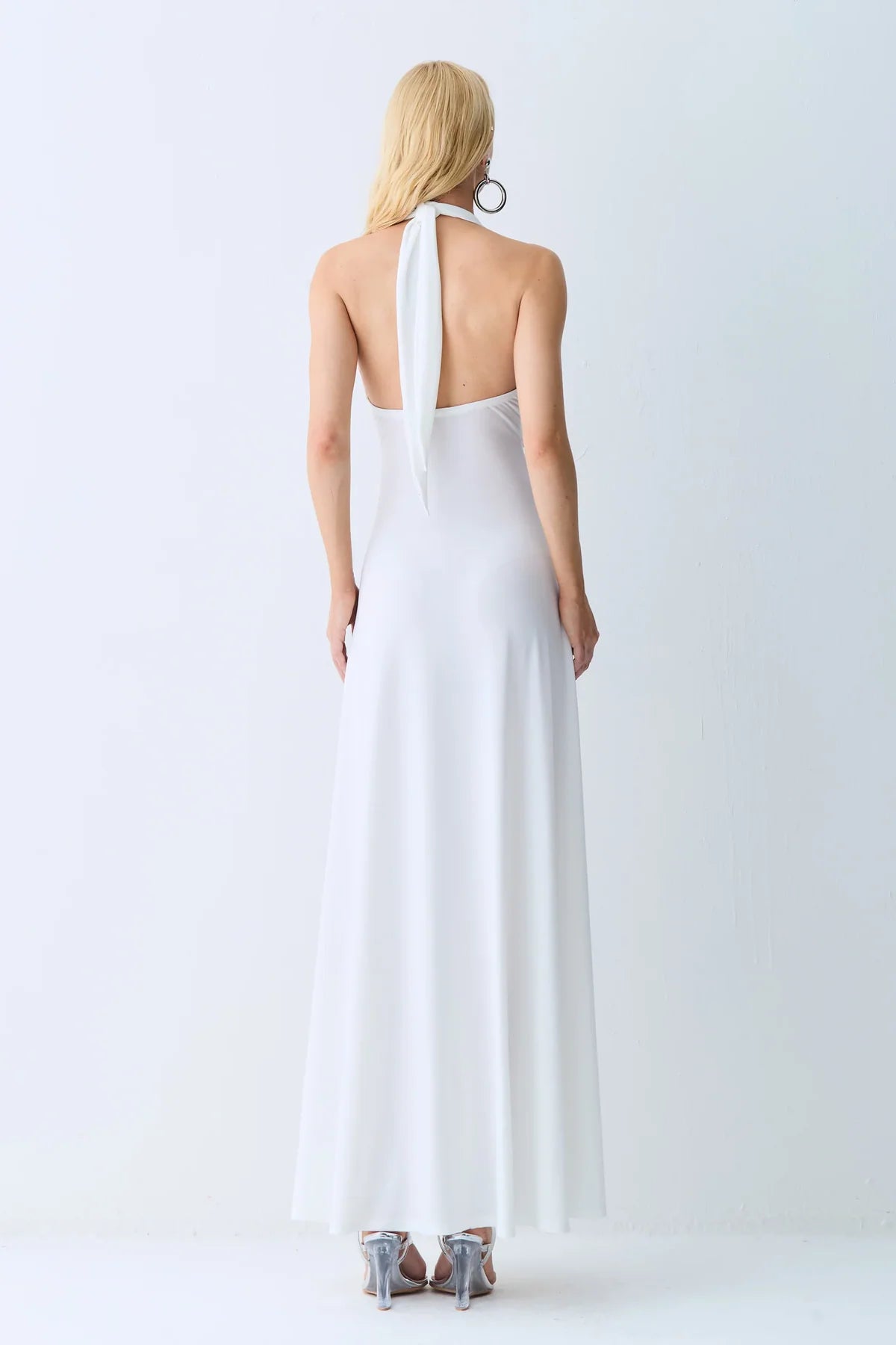 VESTIDO LONGO FRENTE UNICA ABERTURA FRONTAL E AMARRACAO OFF WHITE 11803