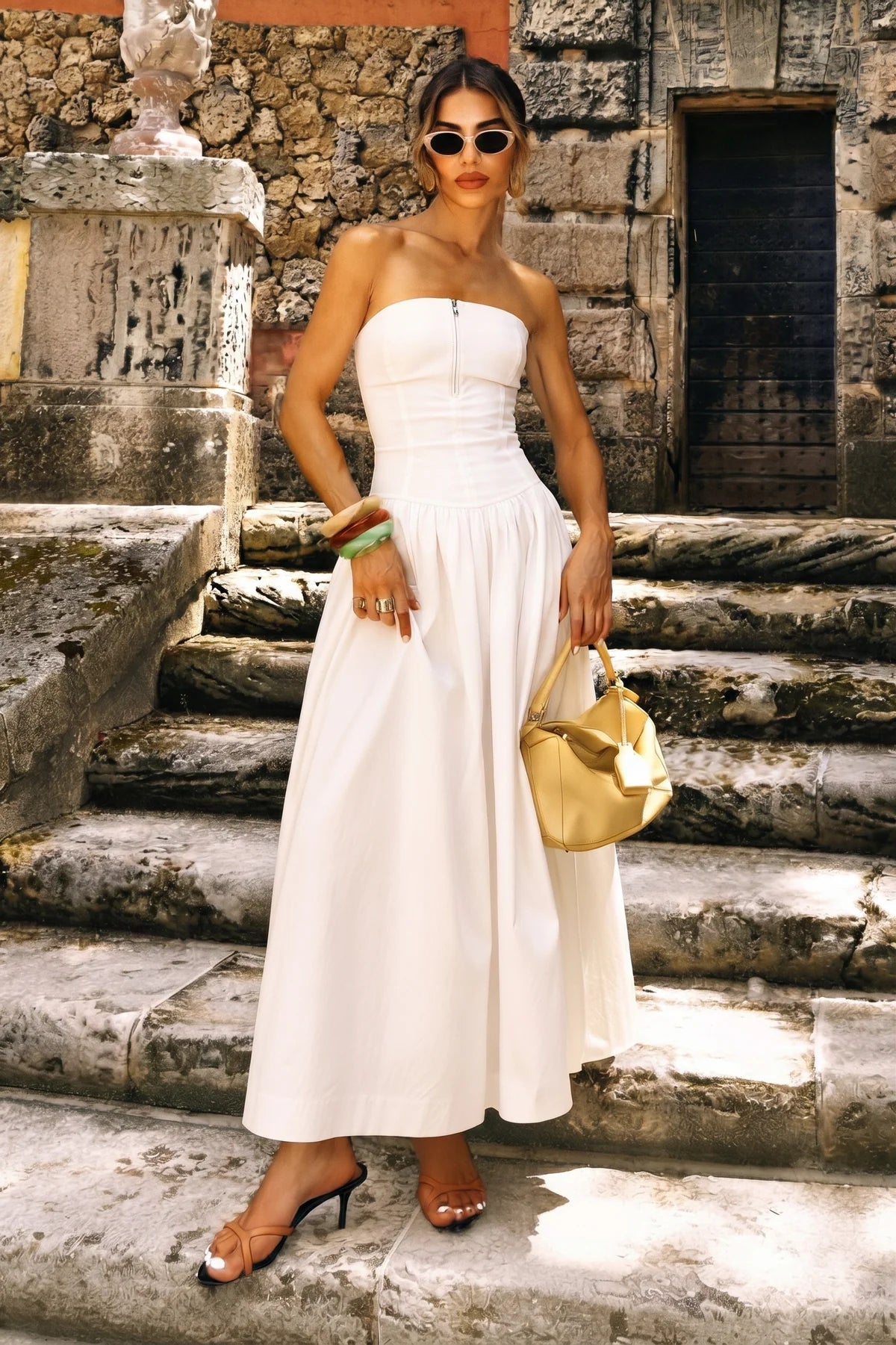 VESTIDO MIDI TOMARA QUE CAIA ZIPER DE METAL WHITE 11753