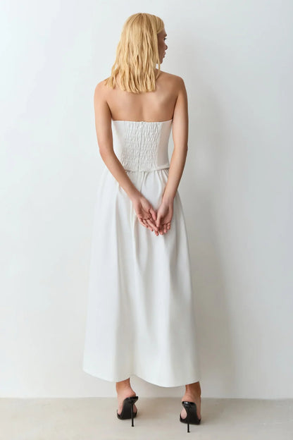 VESTIDO MIDI TOMARA QUE CAIA ZIPER DE METAL WHITE 11753