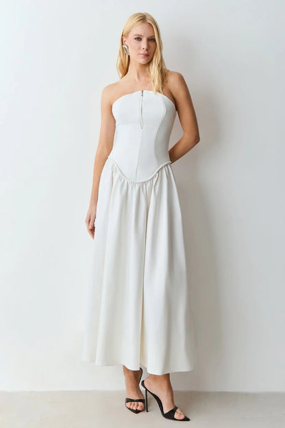 VESTIDO MIDI TOMARA QUE CAIA ZIPER DE METAL WHITE 11753