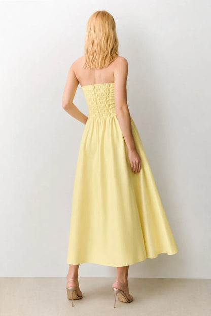 VESTIDO MIDI TOMARA QUE CAIA ZIPER DE METAL AMARELO MANTEIGA 11753