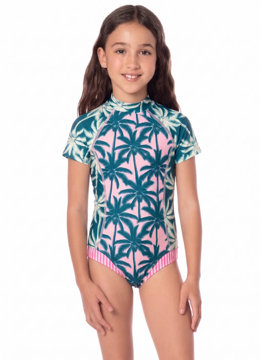 GIRLS PALM PINK ONE PIECE