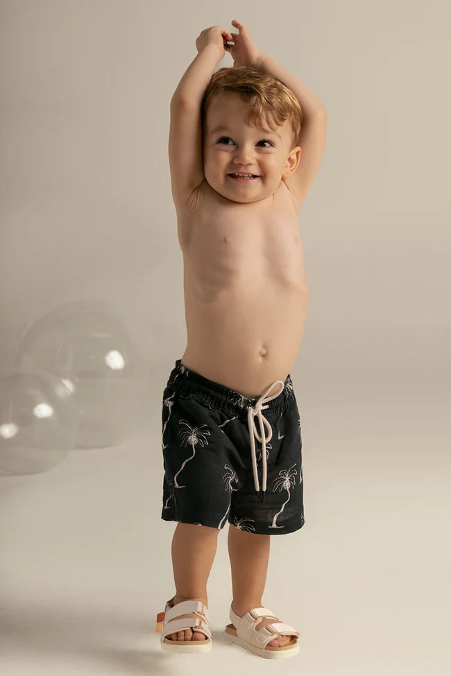SET KIDS PALM BLACK LINEN