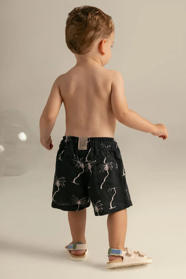 SET KIDS PALM BLACK LINEN