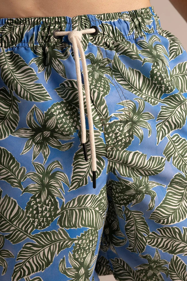 SHORT MEN BLUE GREEN PINEAPPLE LEAVES