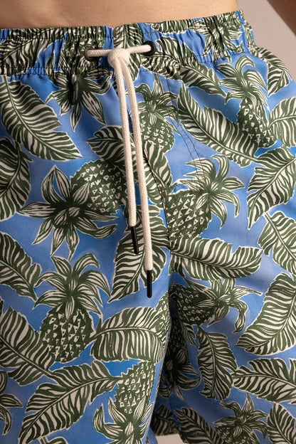 SHORT MEN BLUE GREEN PINEAPPLE LEAVES