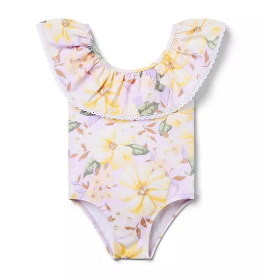 RECYCLED FLORAL RUFFLE SWIMSUIT