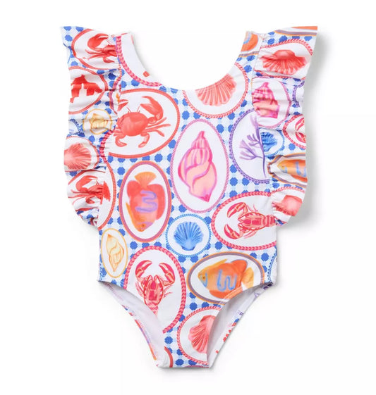 WHITE OCEAN ICON RUFFLE ONE PIECE
