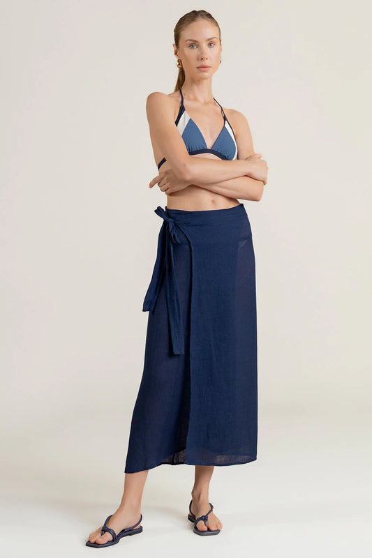 SARONG SKIRT I N LINE GAUZE BLUE
